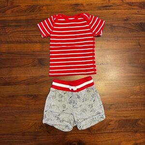 Hanna Andersson Red and White Striped Shirt with Gray Snoopy Shorts Set